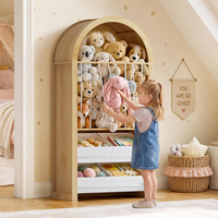 Meuble de rangement en bois arqué pour jouets d'enfants, organisateur de zoo d'animaux en peluche avec bacs pour salle de jeux et chambre d'enfant