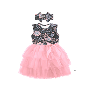 Robes tutu roses 3 couches, motif floral, tenue de soirée, pour petite fille, bas prix, nouvelle collection - Product Image 5