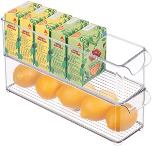 Narrow Fridge Bins Tray Stackable Plastic Food Storage Bins - Refrigerator Organizer with Handles for Pantry, Fridge