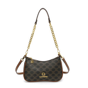 Sac à main de luxe pour créateur en PU, motif géométrique avec chaîne décorative zippée, double poignée - Product Image 1