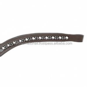 Bande de front de cheval en cuir en forme de V faite à la main personnalisée conçue avec une rangée de pierres précieuses et de perles chaîne bride bande de front - Product Image 1