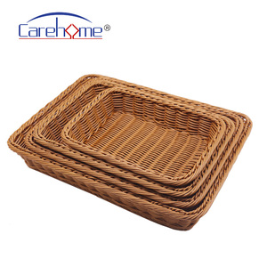 Wholesale PP Rattan Hand Woven Brown Beige Chocolate Storage Basket Rattan Basket for Bakery Supermarket Display Food basket