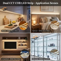 Bande LED CCT COB en cuivre, blanc réglable, 24V, 600 LED/m, 2700K-6500K, étanche IP65, IRC90+, télécommande dimmable pour