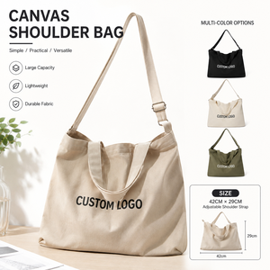 Sac à main <span class=keywords><strong>en</strong></span> toile de coton personnalisé avec logo, sac fourre-tout pour femmes à double poignée avec motif de lettres, bandoulière réglable - Product Image 1