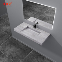 Évier double suspendu au mur salle de bain italienne moderne flottant vanity top lavabo surface solide marbre blanc lavabo de salle de bain