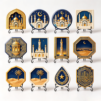 Assiette décorative personnalisée en résine, impression UV islamique, mosquée, croissant de lune, mandala doré, ornement de bureau Ramadan, OEM en gros