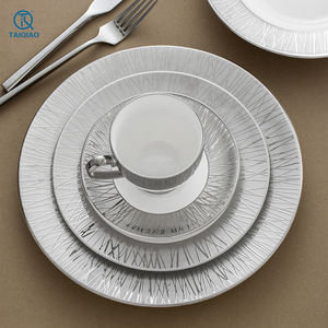Set di Piatti TQ di Lusso, Piatti da Cena in Ceramica <span class=keywords><strong>Argento</strong></span> e Bianca, Piatti Rotondi per Ristorante - Product Image 3