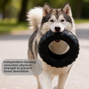 Juguete duradero para perros con forma de neumático, juguete masticable de goma indestructible, dispensador lento de comida, juguete interactivo para la dentición y limpieza de molares para perros medianos - Product Image 3