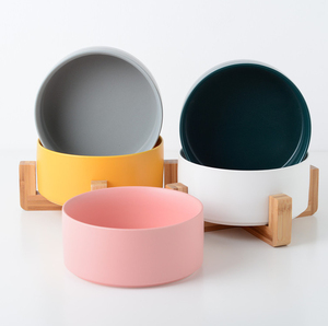 Wholesale Custom Eco-Friendly Matted Elevated <strong>Dog</strong> <strong>Bowl</strong> Non Slip Ceramic with Wooden Stand for Small Animals - Product Image 1