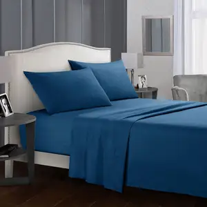 Venta caliente Sábana y cubierta Color sólido Azul oscuro Gris Negro Poliéster lavado Lijado Edredón Cubierta Set 4PCS Tela de cama