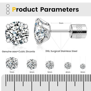 316L Stainless Steel Double-Sided Zircon <b>Stud</b> <b>Earrings</b> with Screw-On Structure | Hypoallergenic Unisex Jewe - Product Image 2