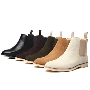 Botas Chelsea para Hombre de Cuero Genuino con Punta Redonda, Botines Sin Cordones, Suela de Goma Transpirable, Color Sólido para Todas las Temporadas - Product Image 1
