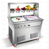 Rouleaux de crème glacée congelée en acier inoxydable à double poêle machine à crème glacée frite machine à rouleaux de glace