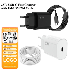 ชุดสายชาร์จเร็ว 25W PD หัวปลั๊ก EU พร้อมสาย USB C ความยาว 1 ม./1.5 ม./2 ม. รองรับการชาร์จเร็วพิเศษ 2.0 สำหรับ <span class=keywords><strong>Samsung</strong></span> S24 <span class=keywords><strong>iPhone</strong></span> 15 14 มาตรฐาน CE RoHS ขายส่ง - Product Image 1
