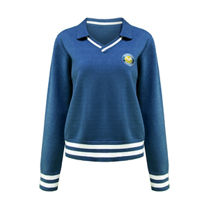 Custom <strong>Women</strong> Green Long Sleeve Tennis Pullover <strong>Polo</strong> <strong>Neck</strong> Knitted Casual Fashion Striped Cuffs Hem Sportswear <strong>Jumper</strong> Knitted Top - Product Image 6