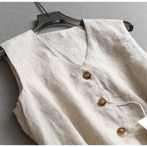 Abito da donna elegante in lino tinta unita, casual, aderente, scollo a V, monopetto, <span class=keywords><strong>senza</strong></span> maniche, che esalta il fascino. - Product Image 3