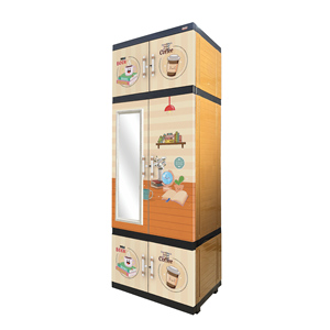 Perchero multifuncional Jumbo Pro con plástico duradero en color crema y marrón, espejo incorporado y diseño portátil, perfecto para organizar. - Product Image 1