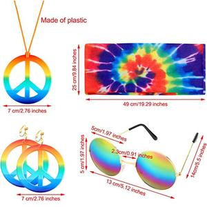 Venta caliente <span class=keywords><strong>Hippie</strong></span> traje joyería conjunto para Halloween Mardi Gras signo de la paz collar flor corona diadema y arcoíris gafas de sol - Product Image 4