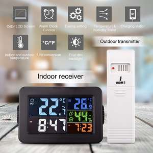 カラフルな液晶画面デジタルワイヤレステーブル目覚まし時計調整可能な明るさ温度湿度トレンドUSB充電ポート - Product Image 2