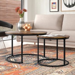 Tavolino da Tè Alto in Metallo e Legno di <span class=keywords><strong>Noce</strong></span>, Design Unico, Gambe in Acciaio, Arredamento per Soggiorno, Set di Tavolini da Caffè Componibili - Product Image 5
