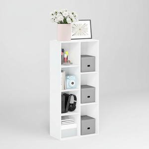 Étagère en bambou à 8 cubes, gain de place, autoportante, 2 colonnes, pour cuisine, chambre, <span class=keywords><strong>rangement</strong></span> ouvert moderne blanc, décoration intérieure - Product Image 1