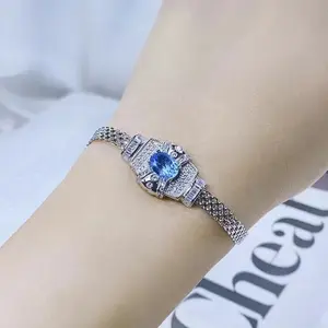 Pulsera de topacio de plata 925 natural con cristal limpio y lleno de joyería de moda de color fuego para mujer