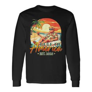 T-shirt a maniche lunghe Gulf Of America Est 2025 con design retrò da spiaggia - Product Image 1