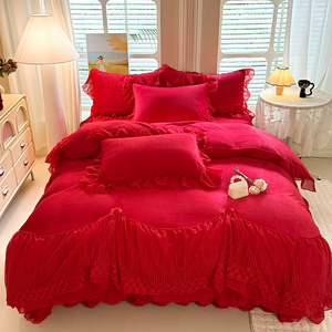 <span class=keywords><strong>Set</strong></span> Copripiumino in Velluto Invernale King <span class=keywords><strong>Size</strong></span> Rosso Borgogna con Design Tessuto per Letti Matrimoniali - Product Image 1