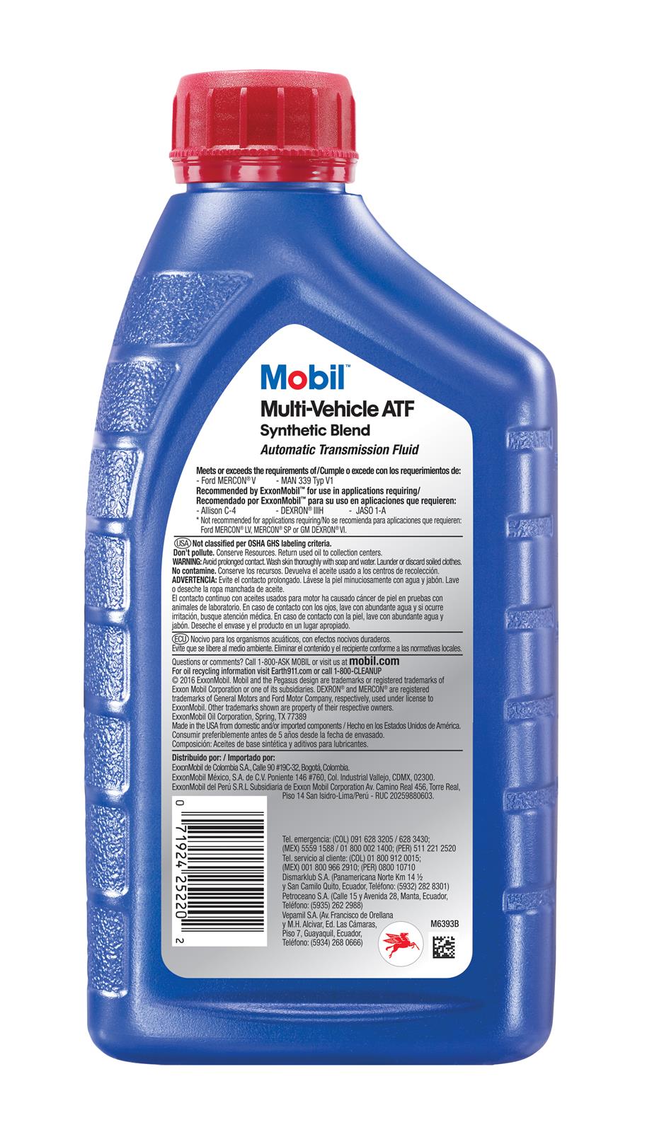 Mobil ATF Multi Vehicle Automatic Transmission Fluid Synthetic Blend 0.946 Liter 6 Bottles/Quart US Origin 2 lb Auto Parts Image 2