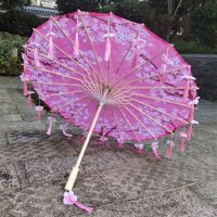 Décoration en soie chinoise photographie performance danse mariage parapluie en papier huilé fait à la main avec frange