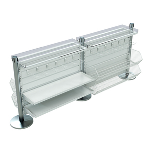 Retail Queue Line <b>Display</b> Rack Metal Slatwall Merchandising Shelf with Hooks and <b>Baskets</b> for Checkout Counter - Product Image 3