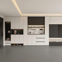 Meuble TV bas profil avec tiroirs de rangement et éclairage d'ambiance LED pour salon moderne, projet de personnalisation complète de la maison, OEM