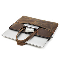 Sacoche pour ordinateur portable en cuir vieilli de 15 pouces avec fermeture éclair, en cuir de vachette vintage pour MacBook Pro/Air OEM
