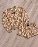 Ensemble survêtement décontracté 2 pièces pour femme : sweat-shirt rose camouflage à col rond et manches longues avec logo personnalisé et short