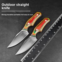 Couteau à lame fixe pleine longueur avec manche en bois coloré, style mongol, pour utilisation extérieure, camping, découpe de viande et de fruits, directement de l'usine