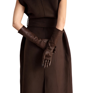 Gants d'opéra en cuir marron non doublés, thermiques, style rétro, pour usage quotidien professionnel - Product Image 5