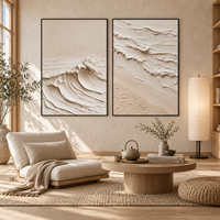 Lot de 2 tableaux texturés 3D Vague Côtier Beige – Diptyque Minimaliste Plage pour Décoration Hôtel, Chambre et Salon