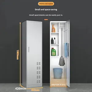 Modern Design Roestvrijstalen Balkon Opbergkast Houten Paneelstijl Voor Bezem Dweil Huishoudelijk Gereedschap Metaal Materiaal - Product Image 1