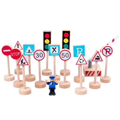 Montessori Toys Wooden Educational Baby 15pcs Wooden Traffic Signal And Sign Toys Kids Learning Toys Road Signs Traffic Sign