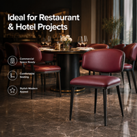 Chaise de salle à manger ergonomique moderne, siège rembourré marron avec structure en métal noir pour hôtel et restaurant