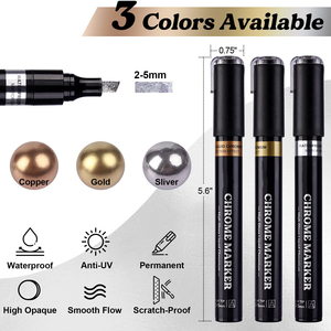 Rotulador de Pintura Cromada Metálica, Acabado Cromado Premium, Rotuladores Permanentes con Efecto Espejo, Tinta Anti-Decoloración, Punta Fina Plana de 6 mm - Product Image 4