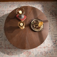 Table basse ronde de 38,97 pouces, relief artisanal, piédestal robuste, table à thé en bois pour la salle d'amis, pas besoin de montage