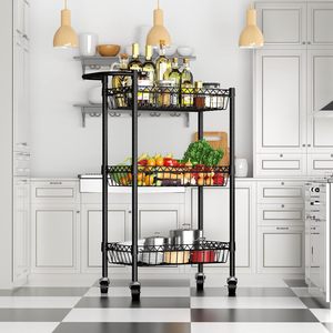 Carrito de Cocina Multifuncional Ecológico de Acero Inoxidable de 3 Niveles con Cestas, Carrito de Herramientas Rodante, Soportes y Estantes de Almacenamiento - Product Image 3