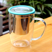 Mug à thé en verre borosilicate 350 ml, style classique moderne, avec infuseur, couvercle et filtre portable, résistant à la chaleur, écologique et en stock