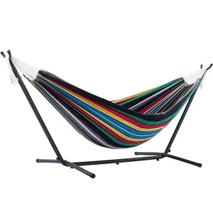Double Cotton Hammock With Space-Saving Stand And Carry Bag Included