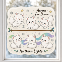 Autocollants personnalisés imperméables en PVC vinyle, motif renard arctique Kawaii, décalcomanie de fenêtre effet aurore, imprimé UV, autocollant décoratif électrostatique pour verre