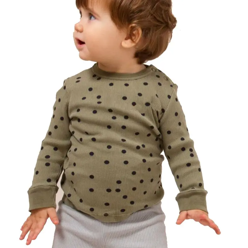 Toddler t shirt in cotton stretch ribbing long sleeves dots t-shirt for baby boys