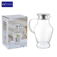 Vente en gros de pot à eau en verre de haute qualité, résistant aux chocs thermiques, avec couvercle et poignée en acier, verre borosilicate de haute qualité, sans danger pour les aliments