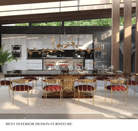 Ensemble de table à manger de luxe pour villa, base en cuivre doré, table à manger en bois pour 10 chaises, ensemble de table à manger pour 10 personnes