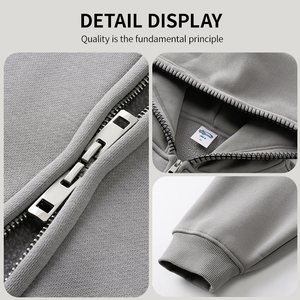 เสื้อฮู้ดดี้ผู้ชายสำหรับฤดูหนาว ผ้าคอตตอนถักเนื้อหนา ซิปหน้า ทรงโอเวอร์ไซส์ เป็นมิตรต่อสิ่งแวดล้อม ผ้าไม่ยับ พร้อมโลโก้แบบกำหนดเอง - Product Image 5